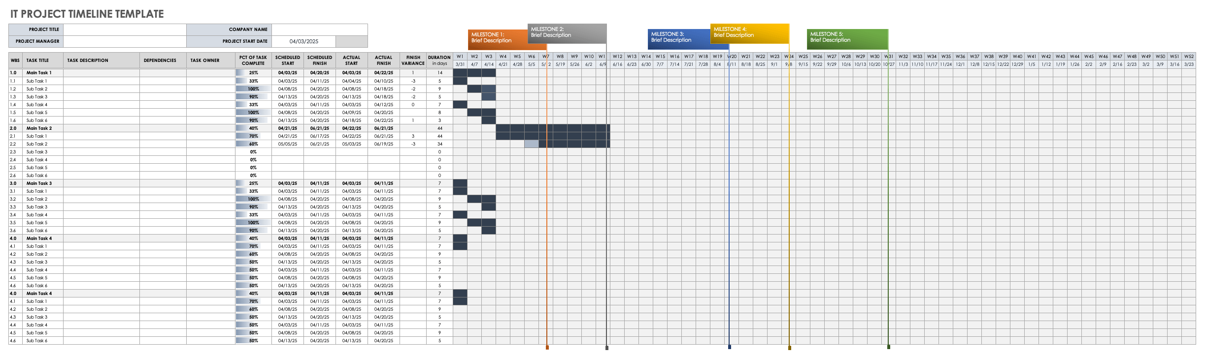 excel project calendar template