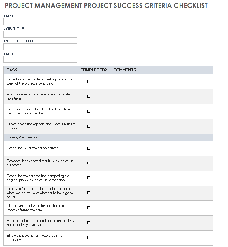 Success Criteria Template