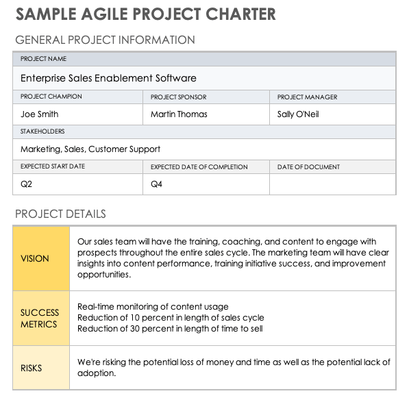 Agile Project Charter Template