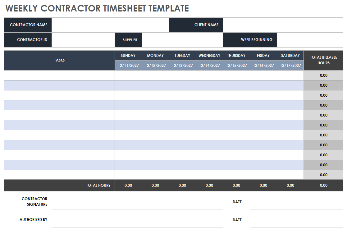 weekly timesheet template excel free download