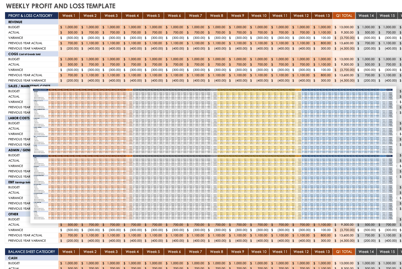 Weekly Profit and Loss Template