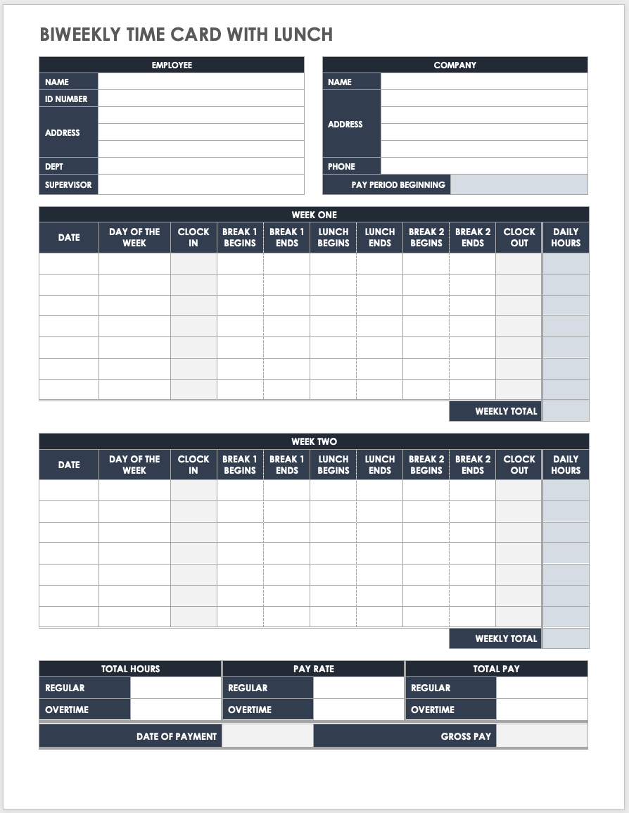 Free Biweekly Timesheet Templates Smartsheet