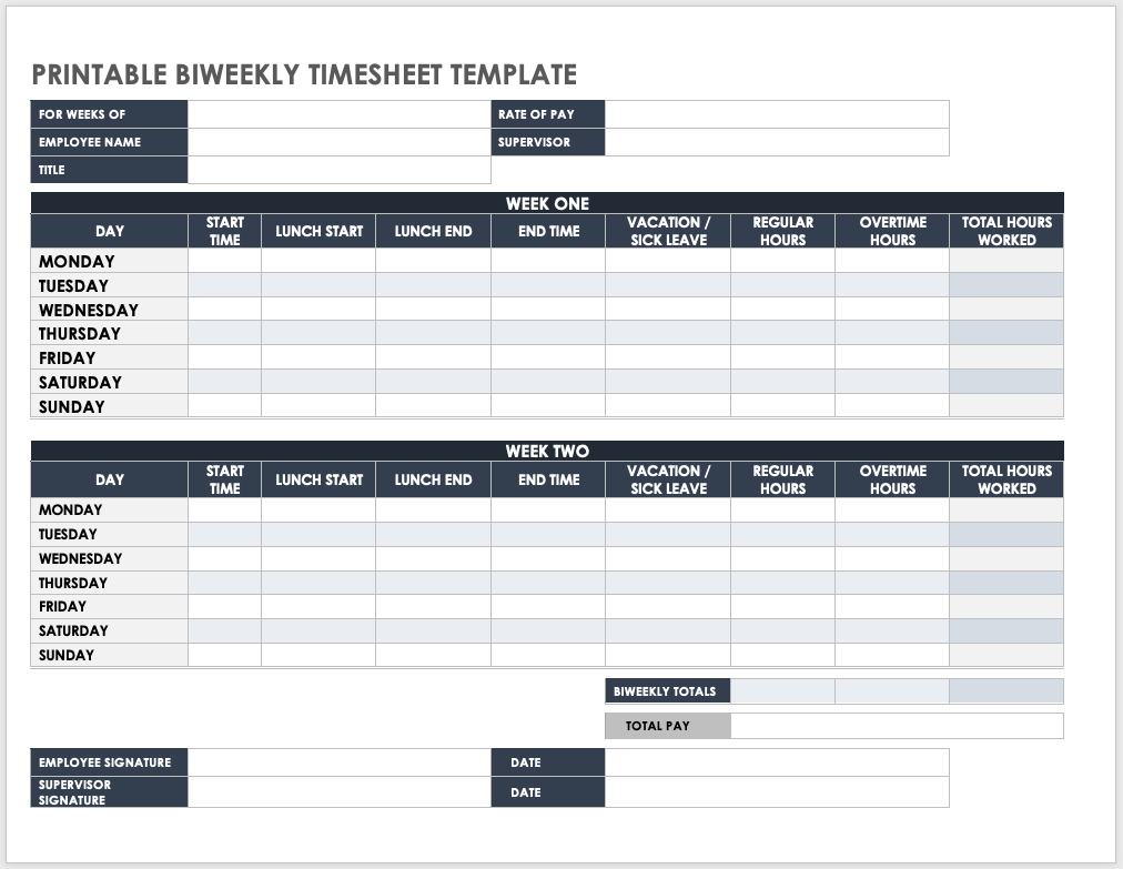 printable timesheets time card templates smartsheet