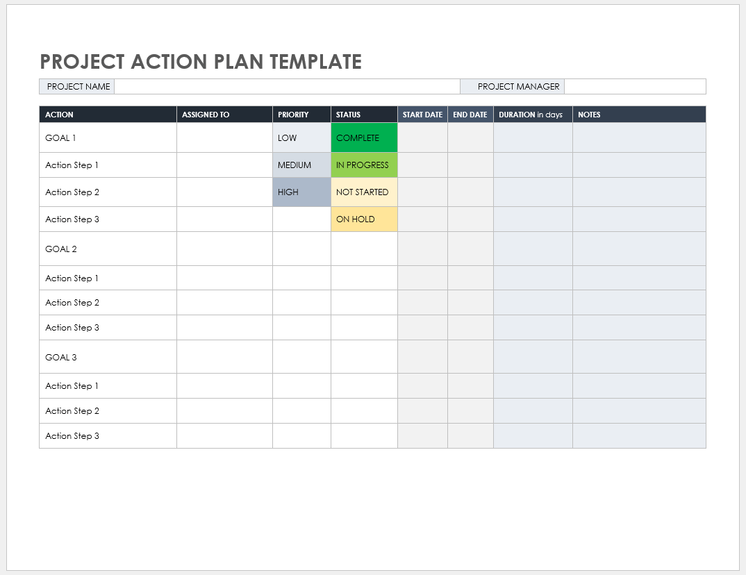 Google Sheets Action Plan Template