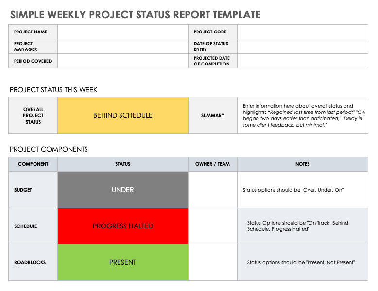 Simple Weekly Status Report Template Ppt