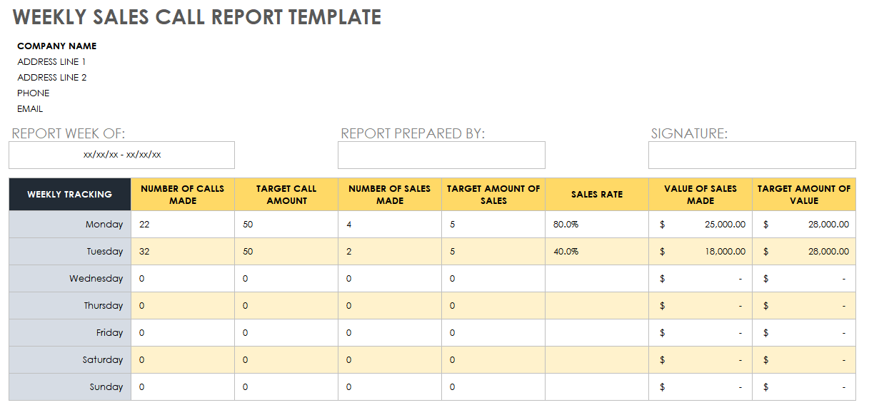 Weekly Sales Call Report Template