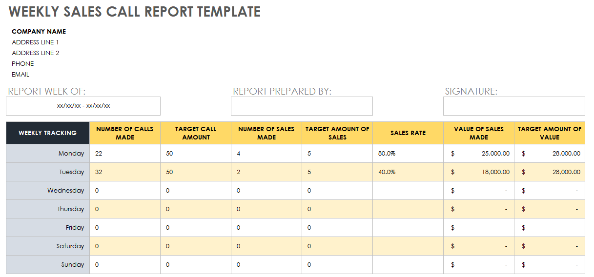 Sales Report Template Excel 