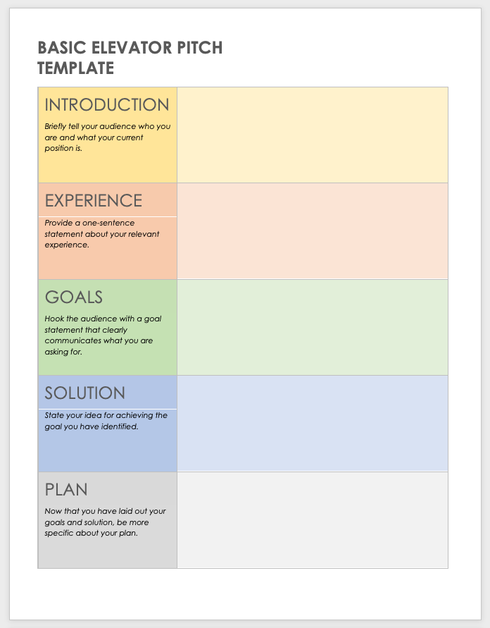 create an elevator speech outline example