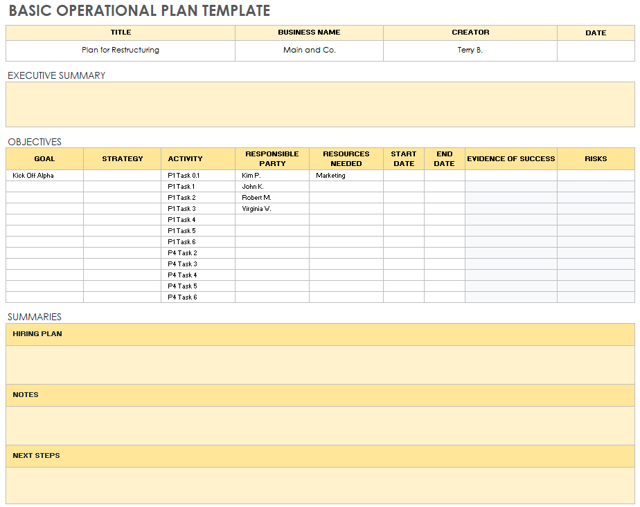 Free Operational Plan Templates Smartsheet