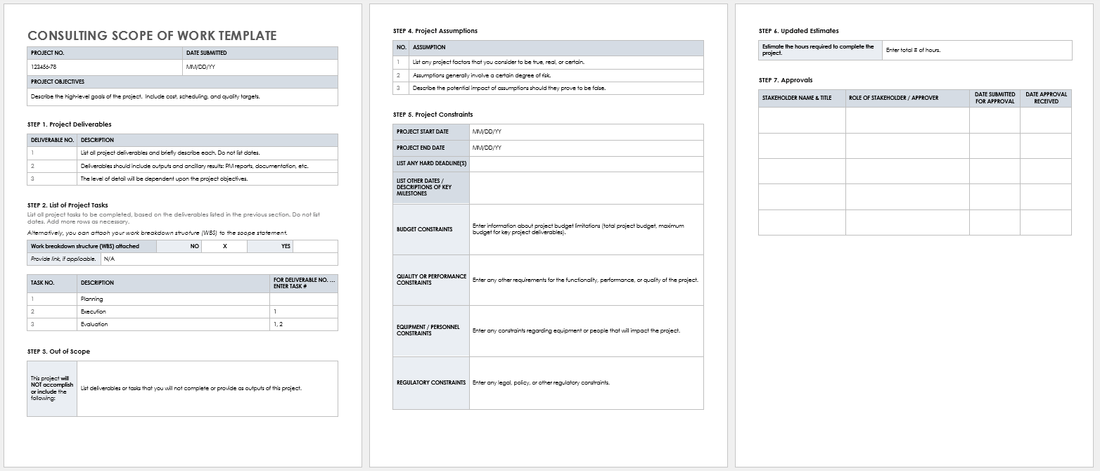 scope of work excel template