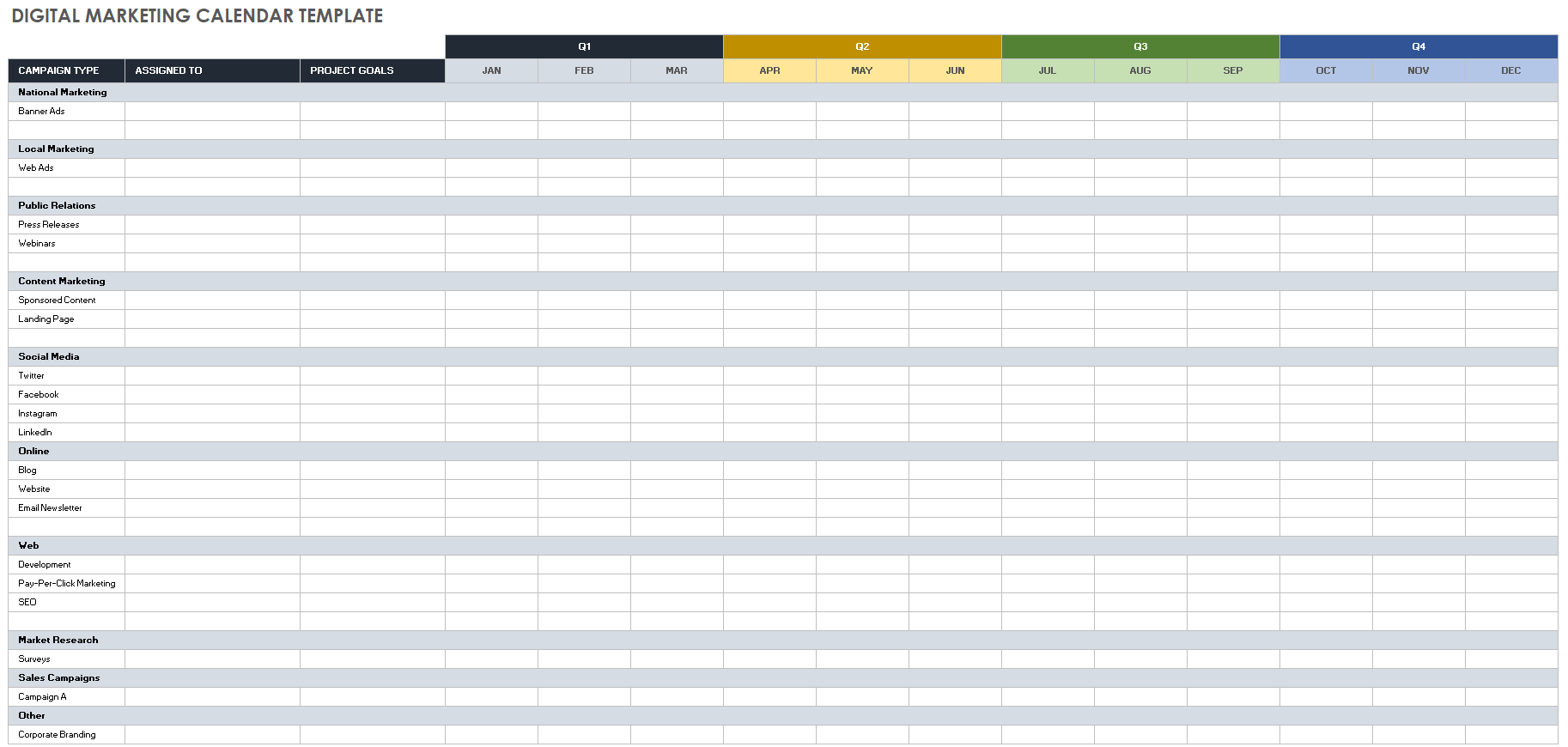 Marketing Calendar Template Google Sheets 2025