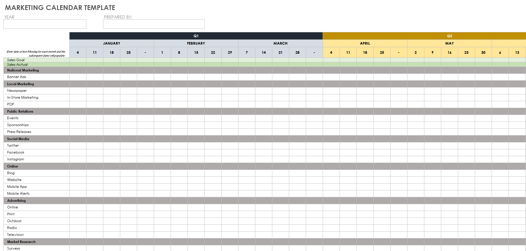 Marketing Plan Template Google Sheets