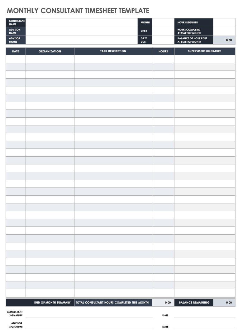 Free Monthly Timesheet & Time Card Templates | Smartsheet