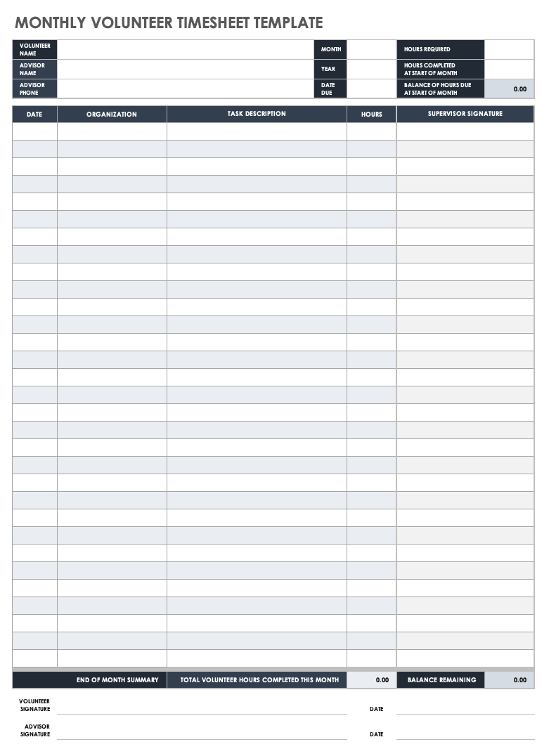 volunteer chart template