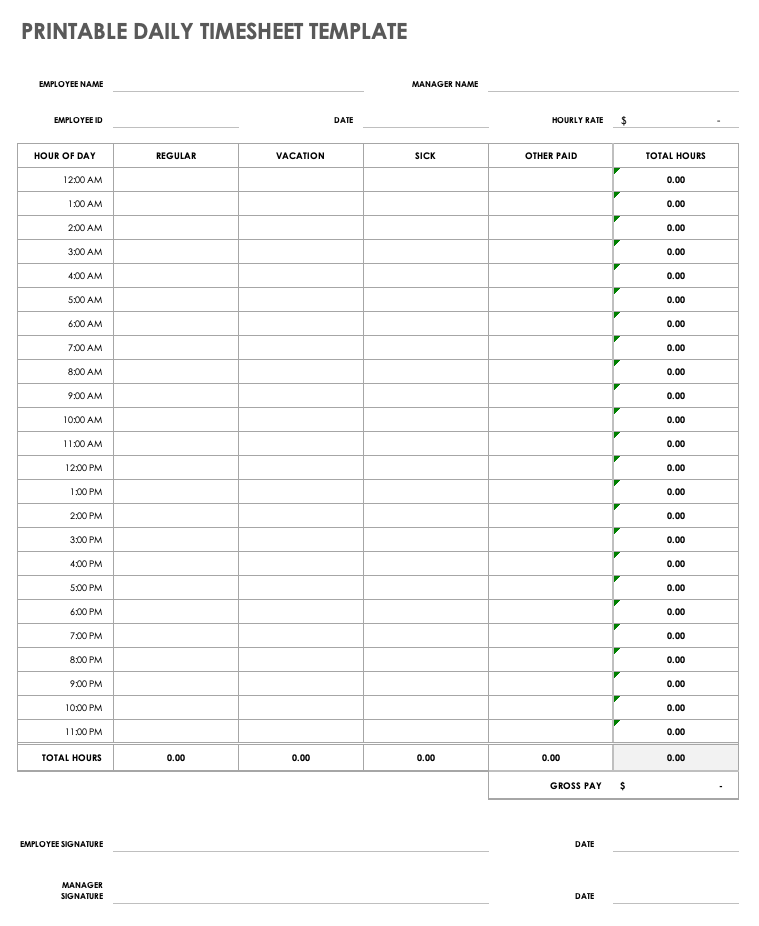 Timesheet Template Free Downloadable Printable Daily