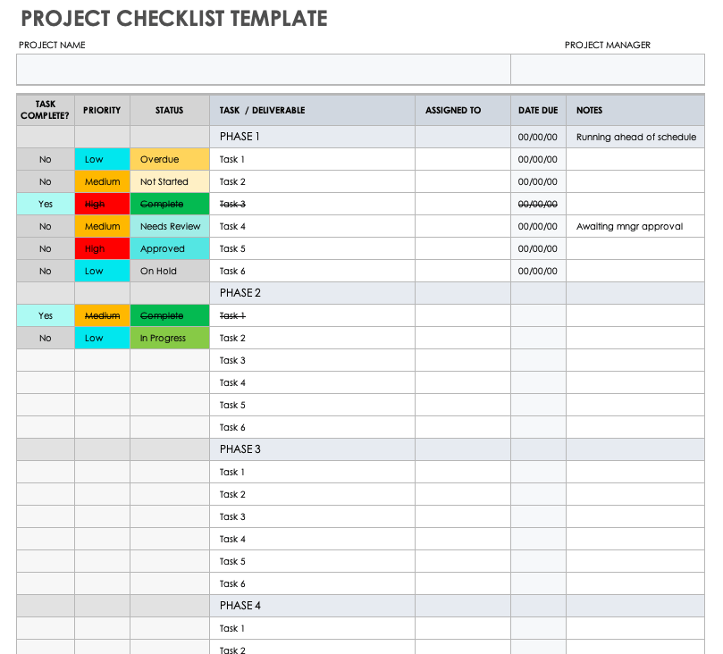 template checklist excel