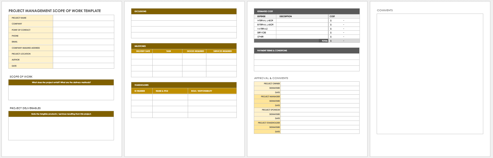 Free Scope of Work Templates for Microsoft Excel Smartsheet