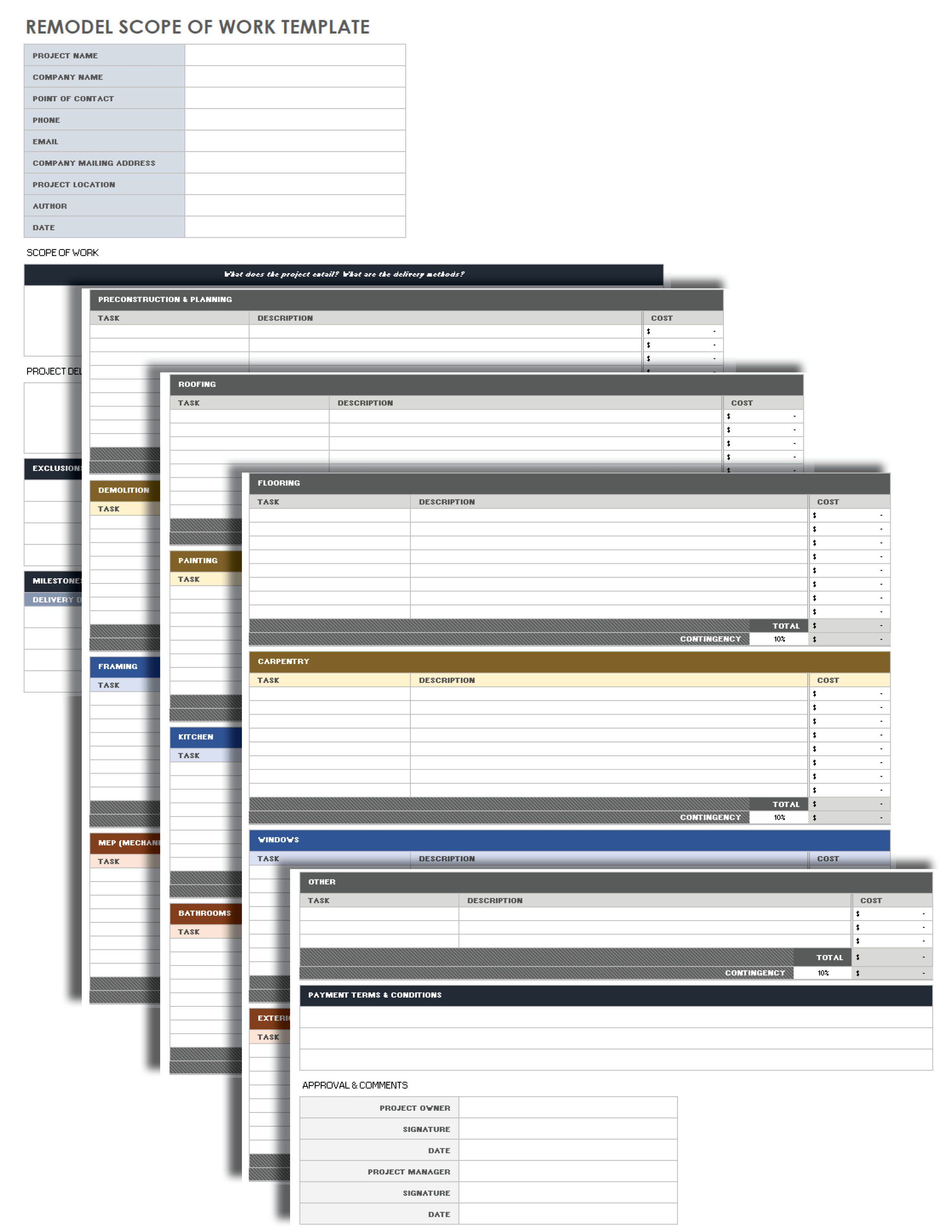 Scope Of Work Excel Template
