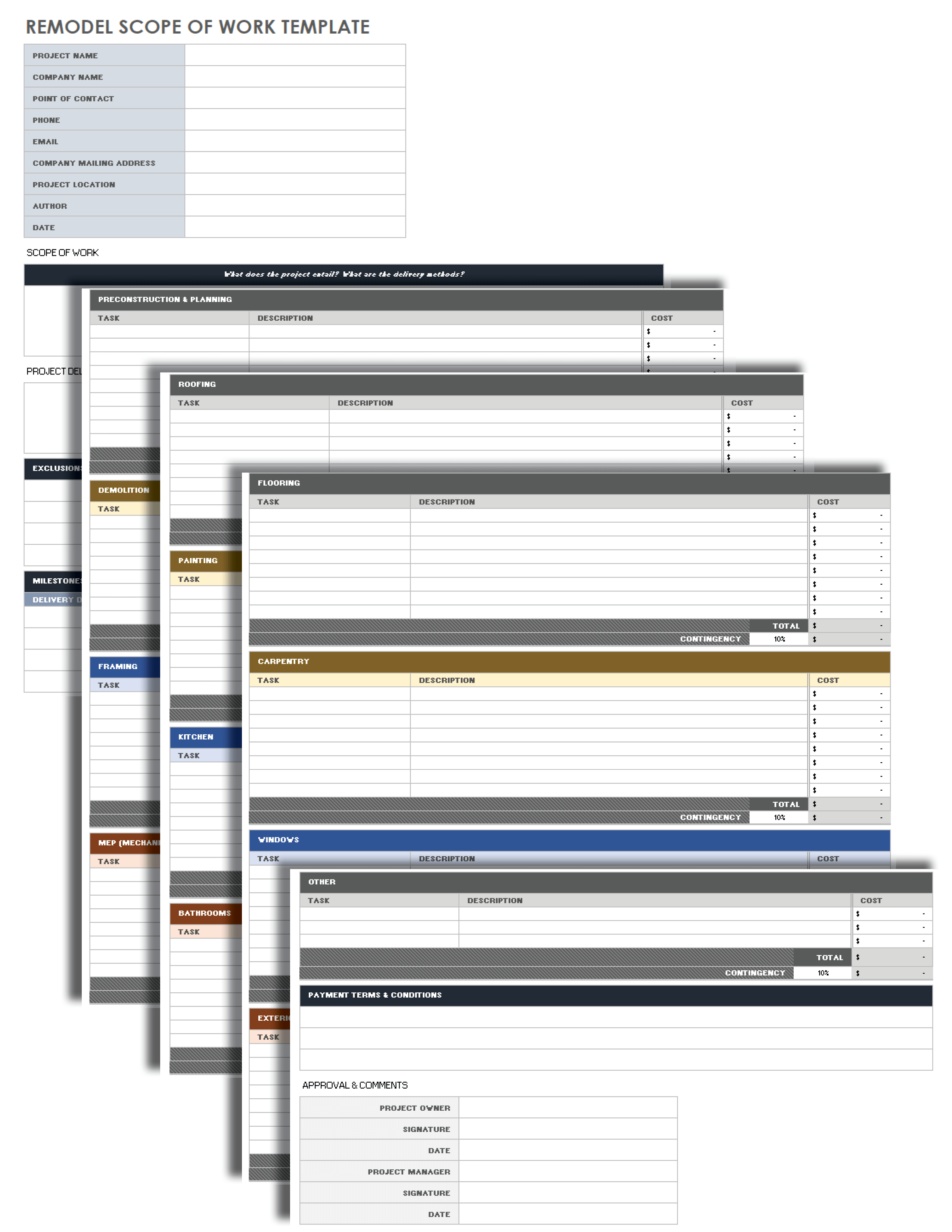 scope of work excel template