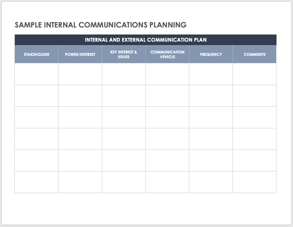 Internal Communication Plan Templates Smartsheet
