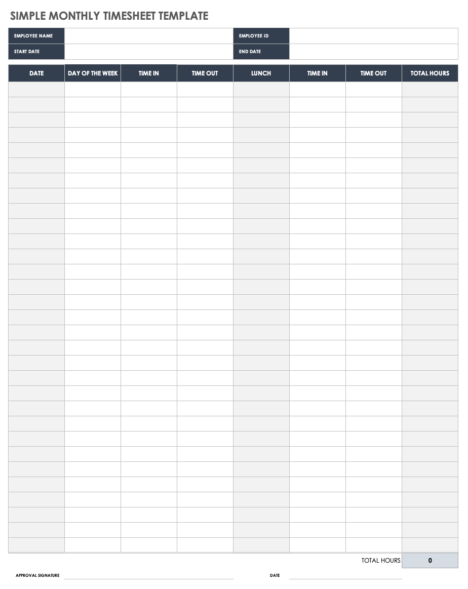 Free Printable Excel Monthly Timesheet Template