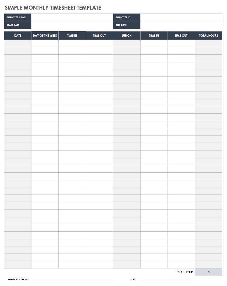 Free Monthly Timesheet & Time Card Templates Smartsheet