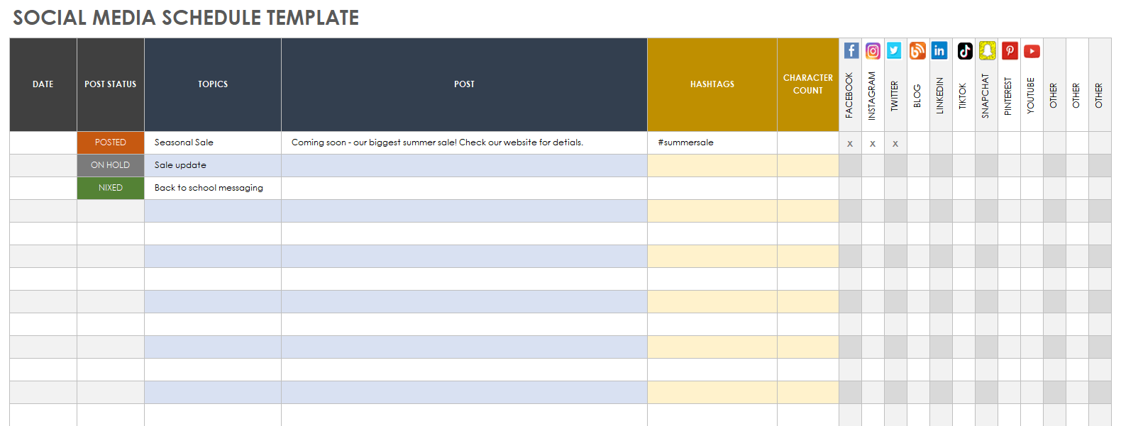 Free Google Sheets Social Media Calendars Smartsheet Free Word Template