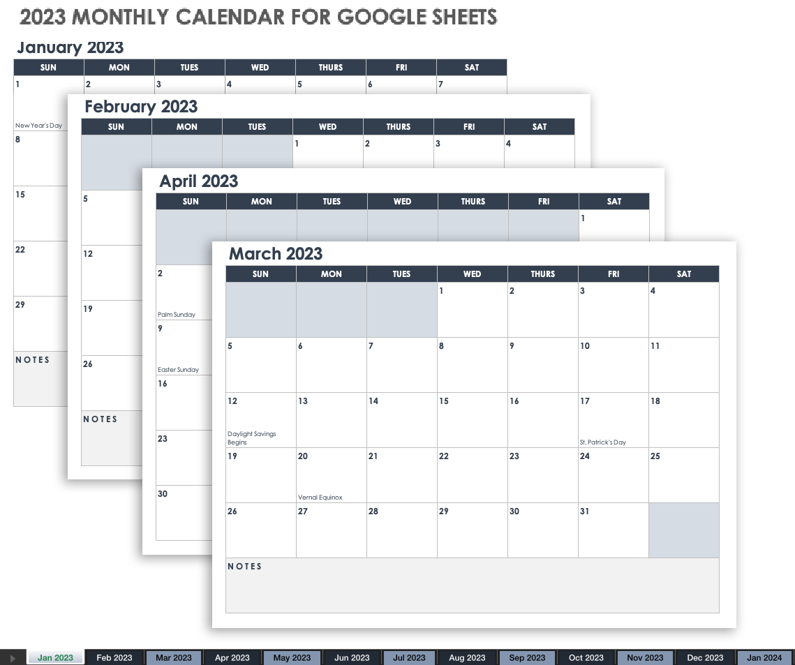 Google Sheets 2023 Calendar Template