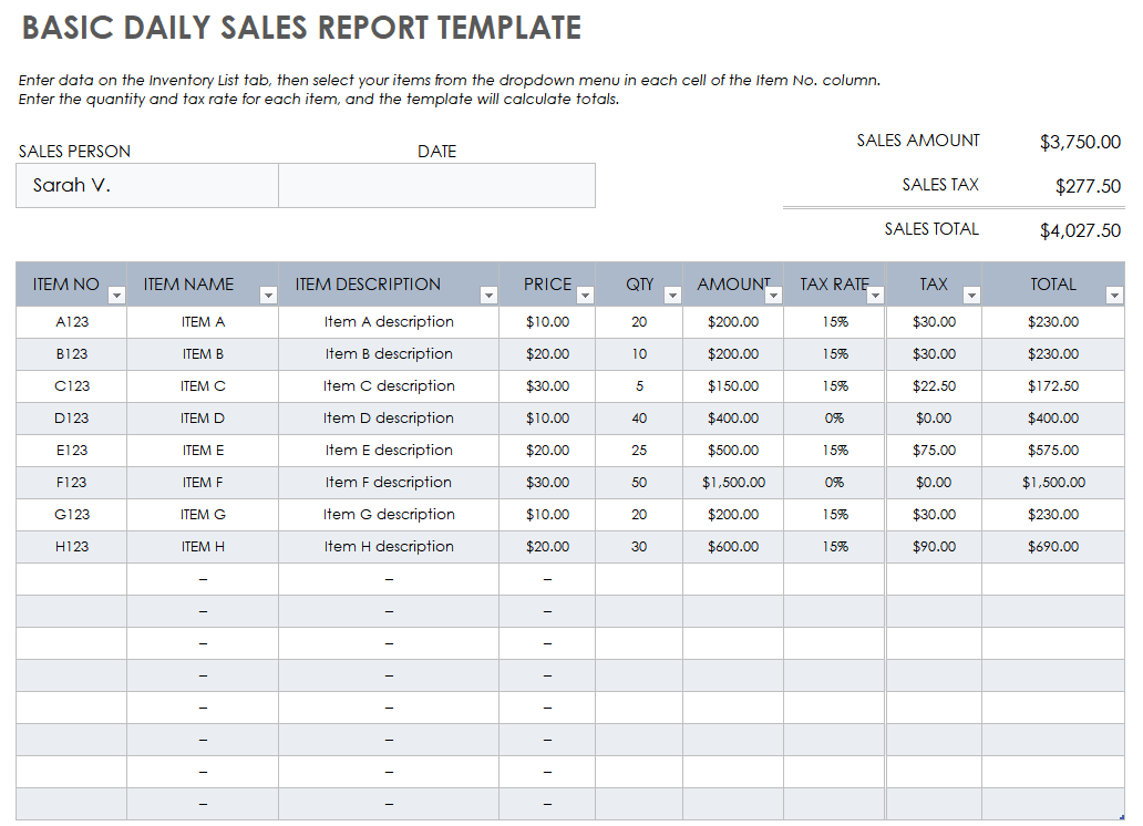 Simple Sales Report Template