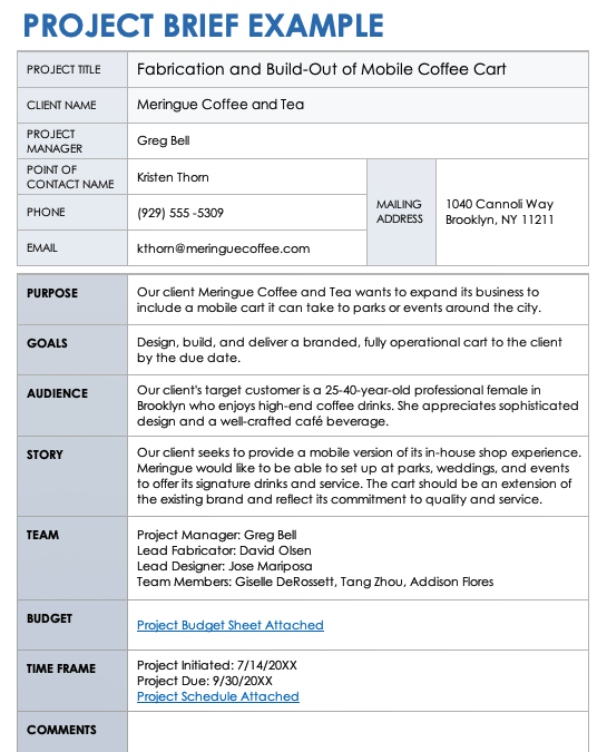 Construction Project Brief Template