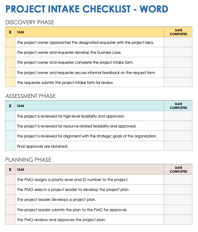 Project and Work Intake Processes Smartsheet