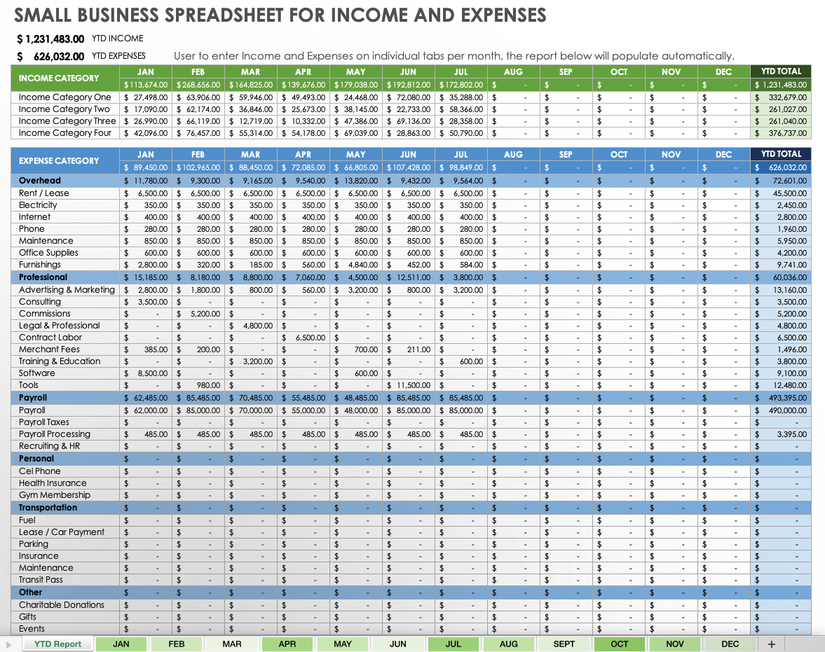 free small business expense tracker excel