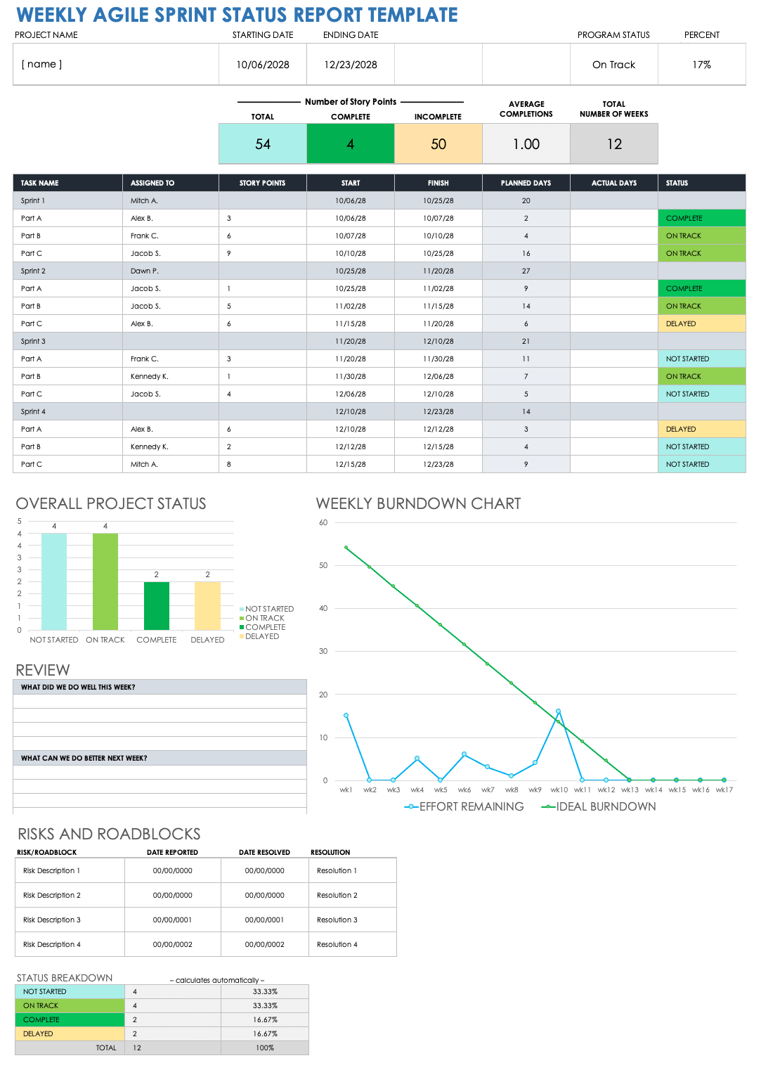 status report template excel