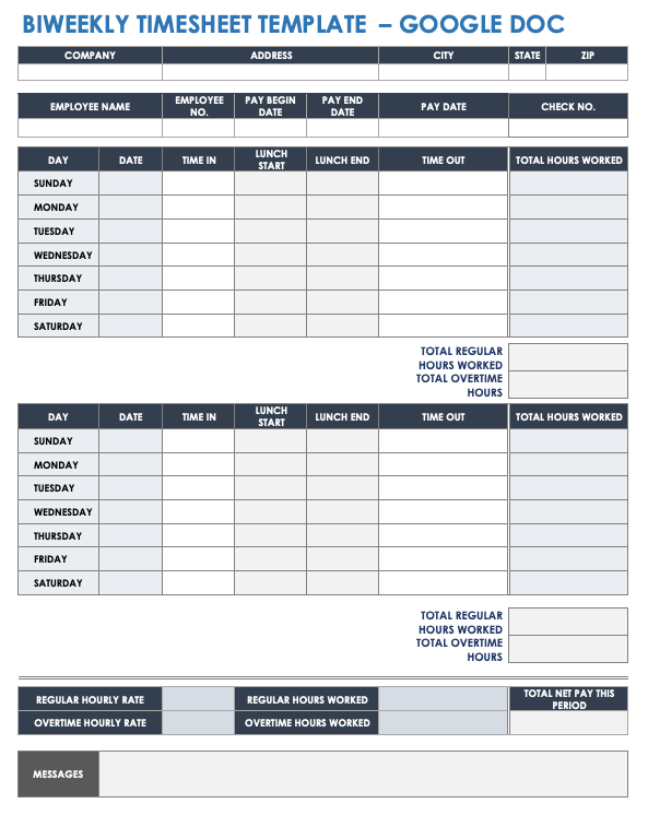 Free Google Docs Timesheet Templates Smartsheet