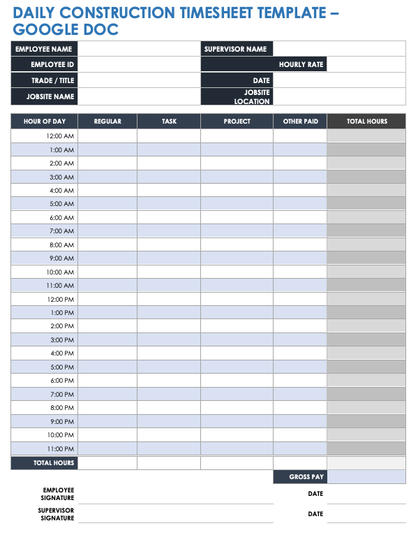 Free Google Docs Timesheet Templates Smartsheet