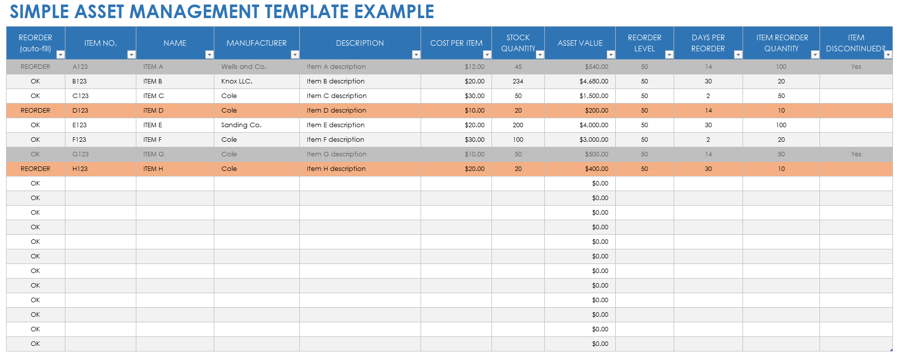 Asset Tracking Excel Template