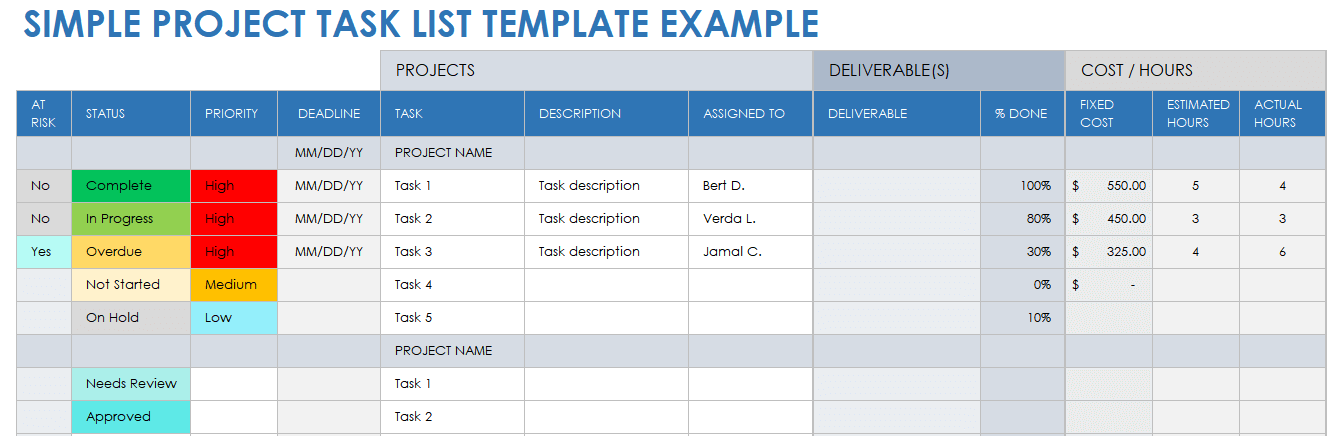 simple project management template excel free