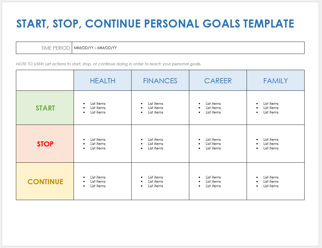 Stop Start Continue Worksheet