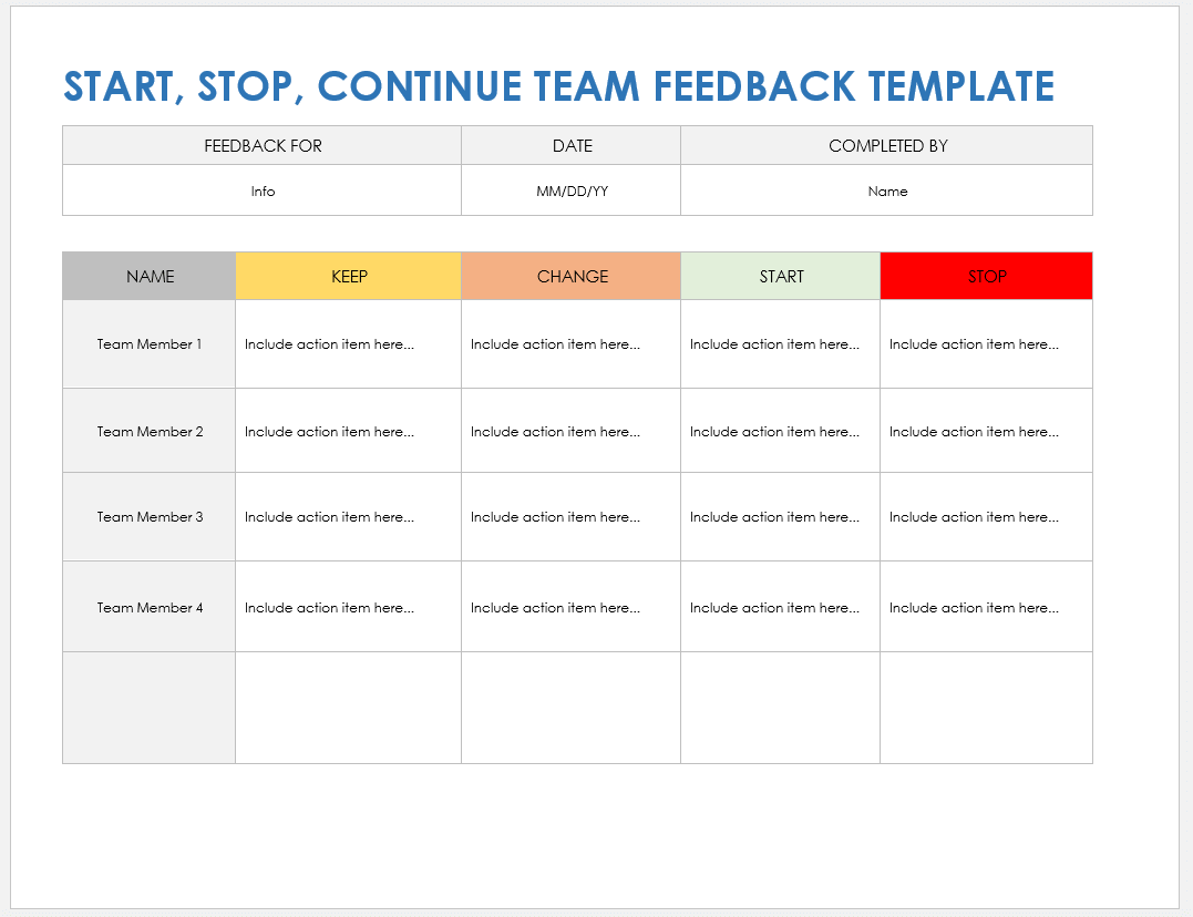 Free Start, Stop, Continue Templates Smartsheet