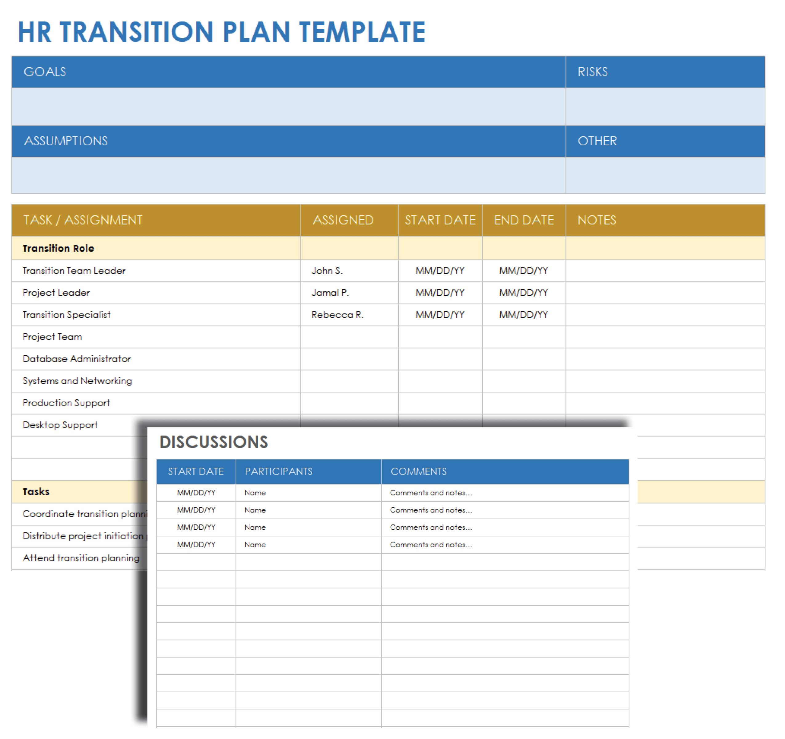 transition plan template excel