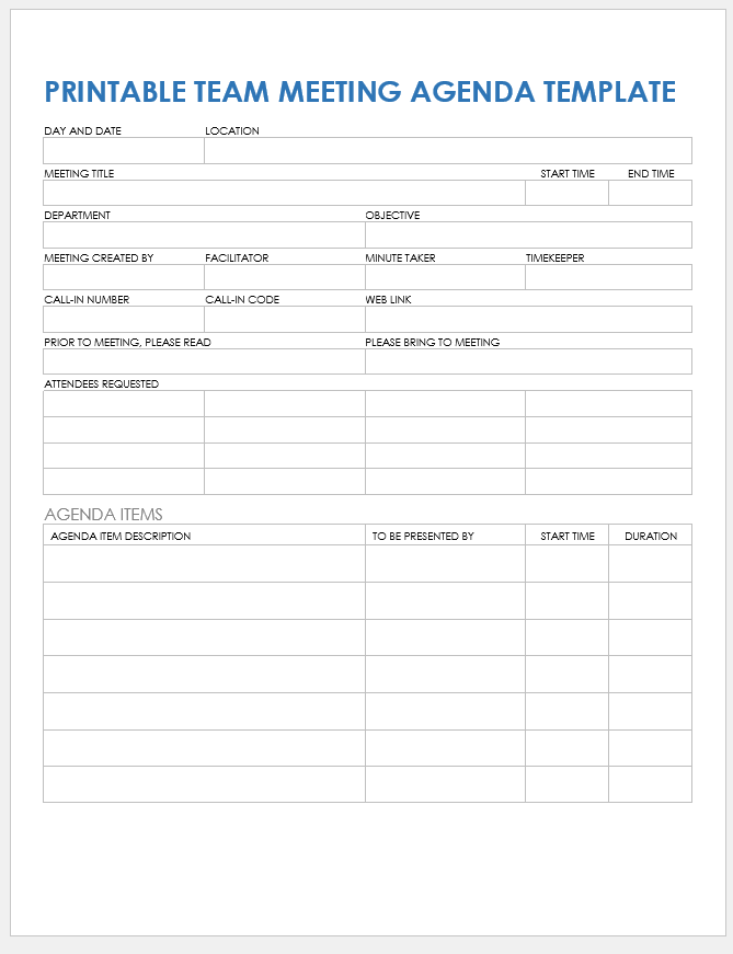 meeting agenda excel template