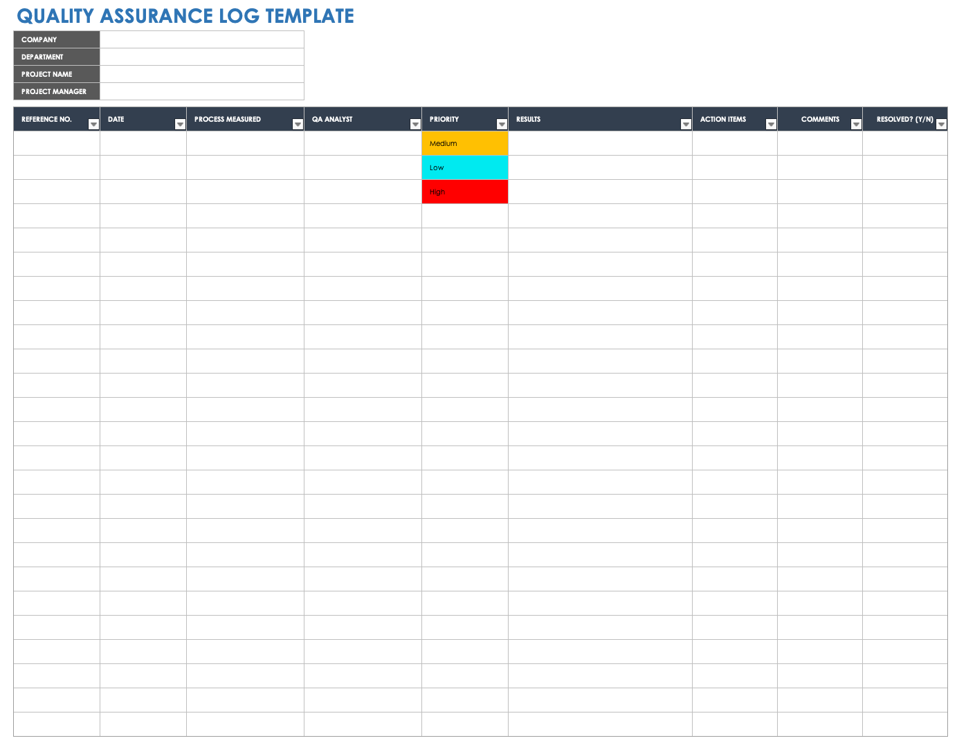 Quality Checklist Template Excel