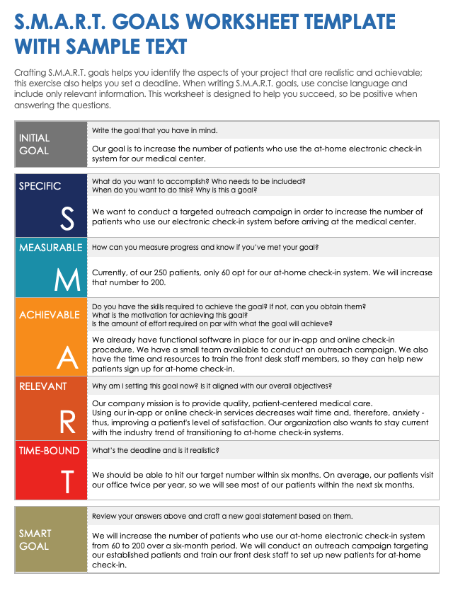 Smarter Goals Example   IC SMART Goals Worksheet Template With Sample Text WORD 