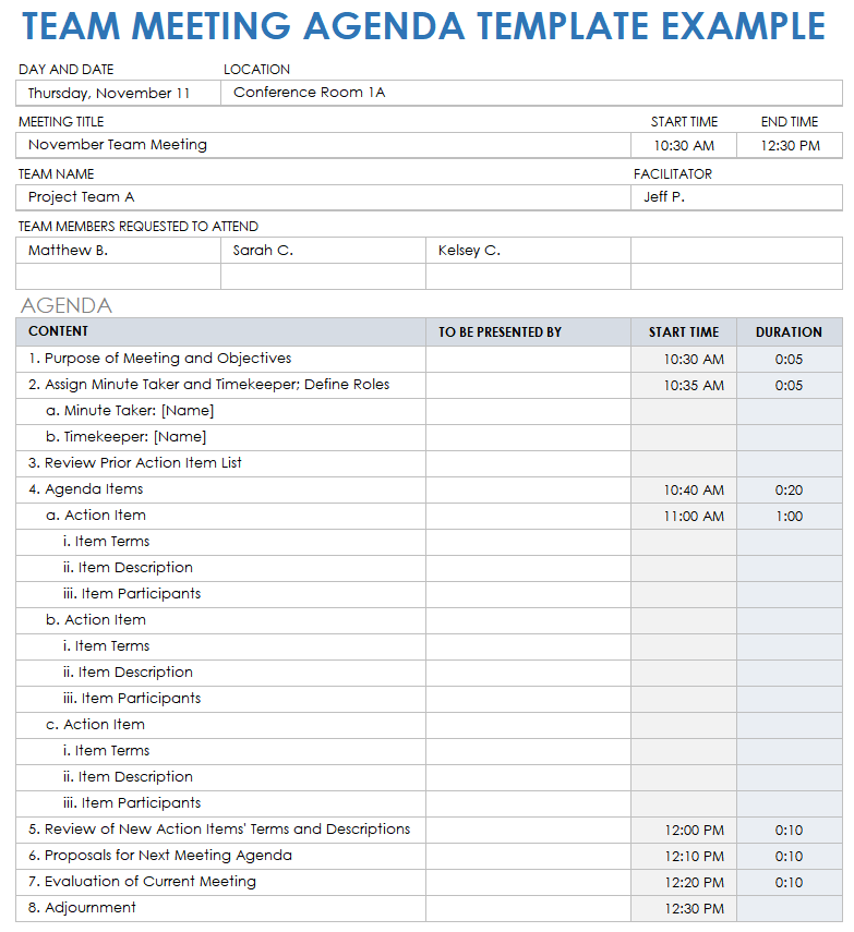 meeting agenda excel template