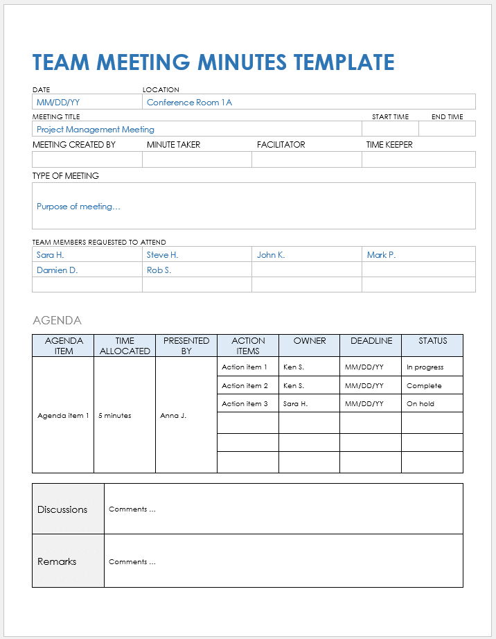 meeting minute template excel