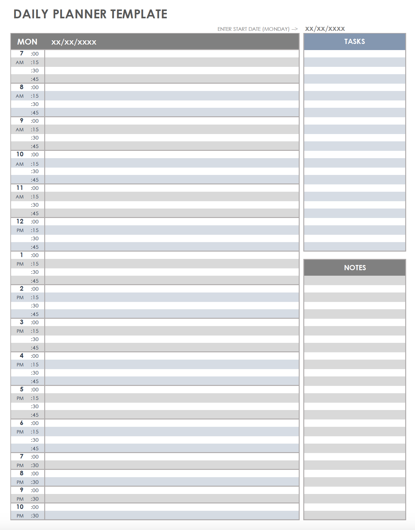 excel template schedule planner