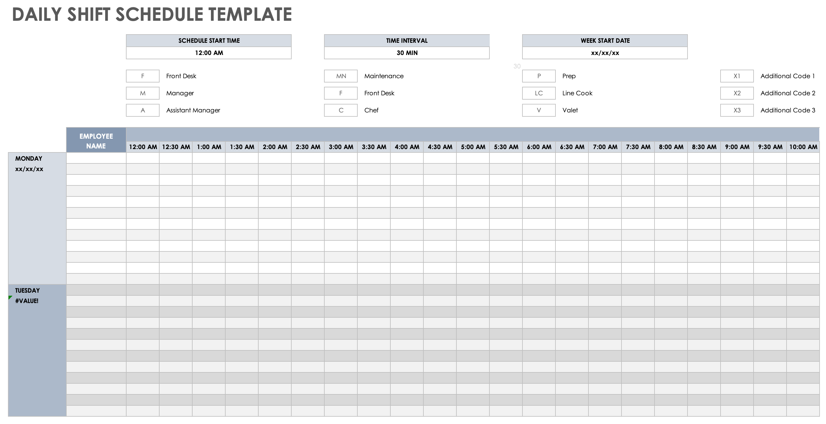 Printable Schedule, Schedule