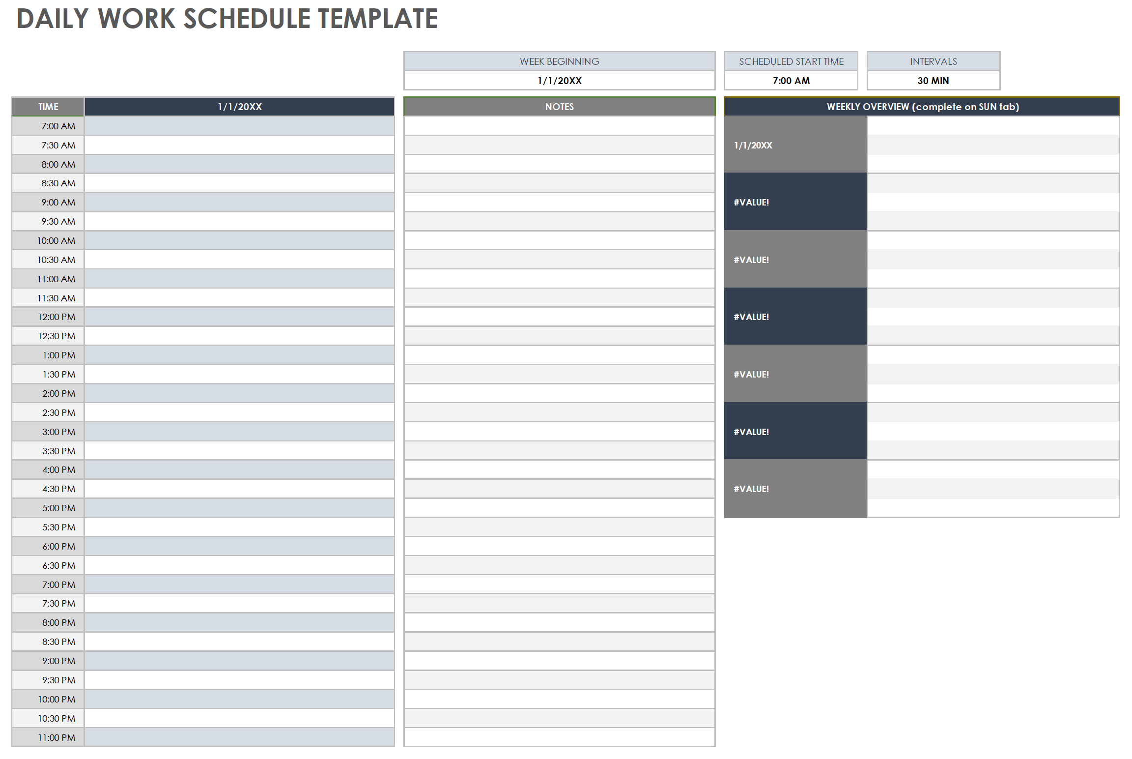 excel daily work schedule template