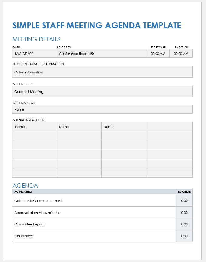 Free Staff Meeting Templates Smartsheet