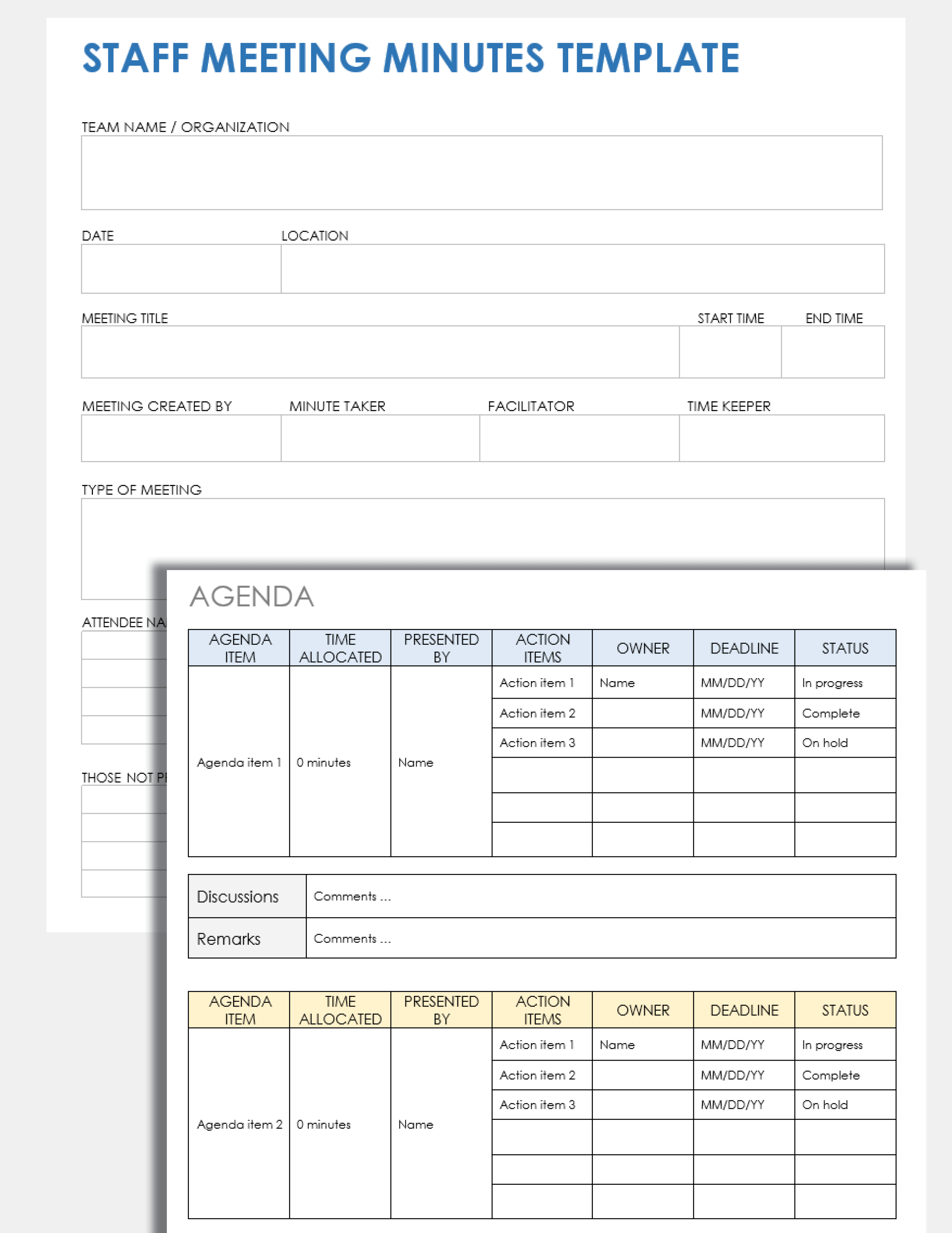 Agenda & Minutes Template with Action Sheet - Community Leadership